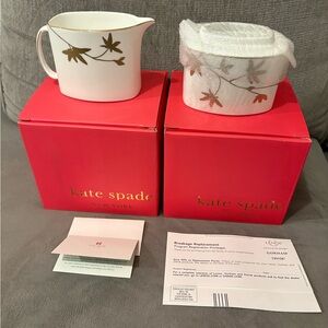 Kate Spade White and Gold Floral Porcelain Set (1 Creamer and 1 Sugar Bowl)